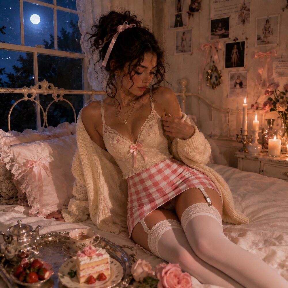 Current Mood Pink Gingham Garter Skirt L Coquette Lingerie Suspender Skirt Y2K - Picture 5 of 10